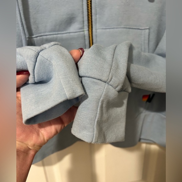 EUC Aviator Nation Light Blue Hoodie with Multicolor Arm Logo - Picture 8 of 13